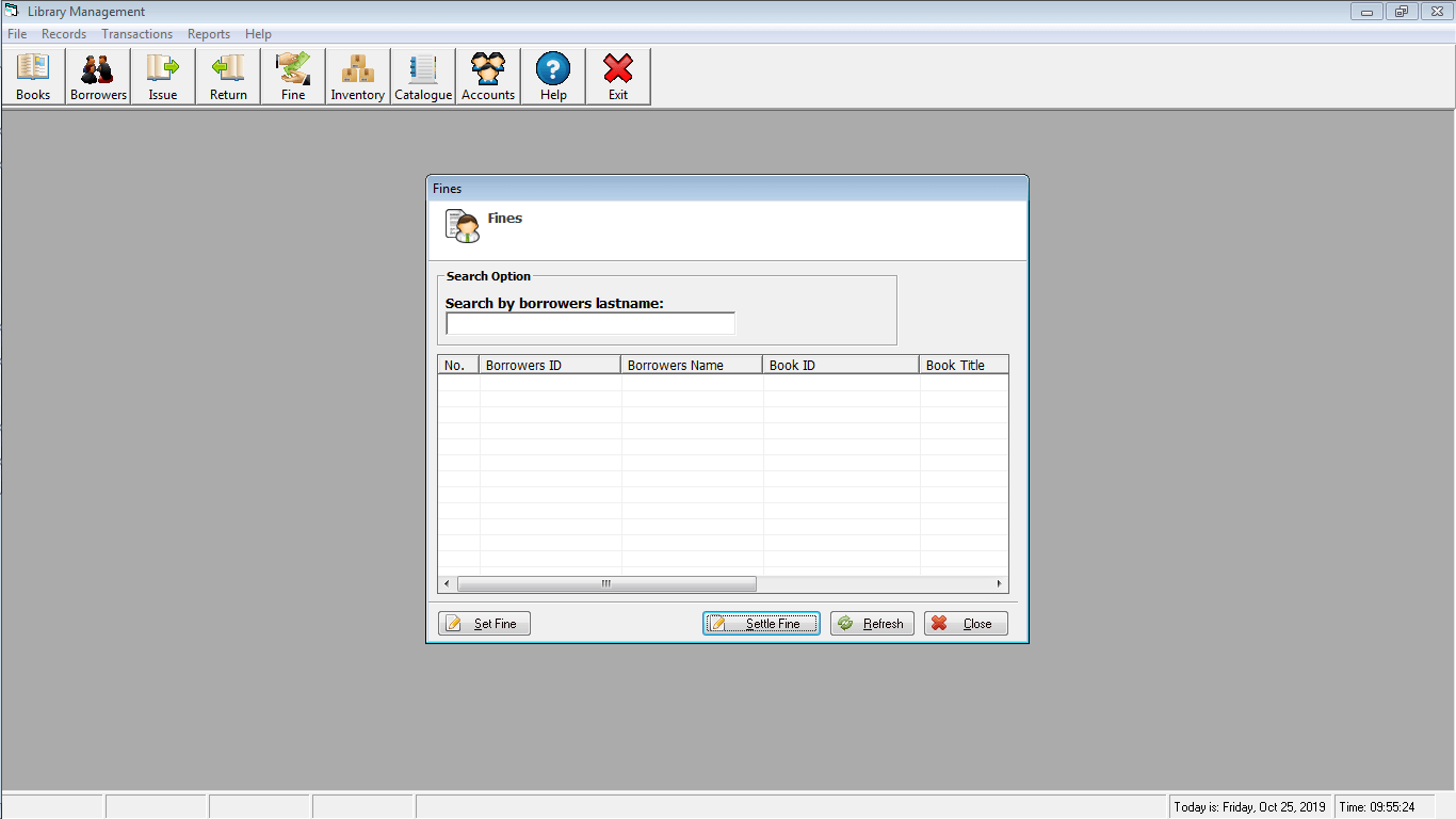 Library Time Monitoring System Fine Settlement Form