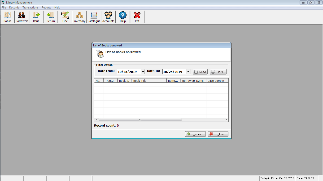 Library Time Monitoring System List of Books Borrowed Form