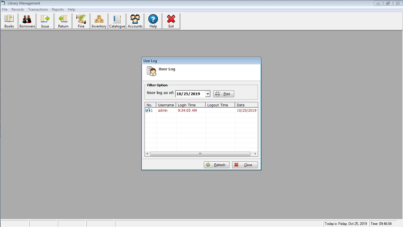 Library Time Monitoring System User Log Form