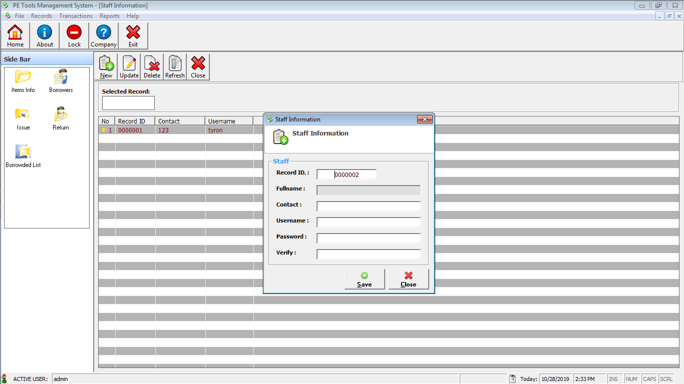 PE Tools System Encoding of Staff Accounts Module