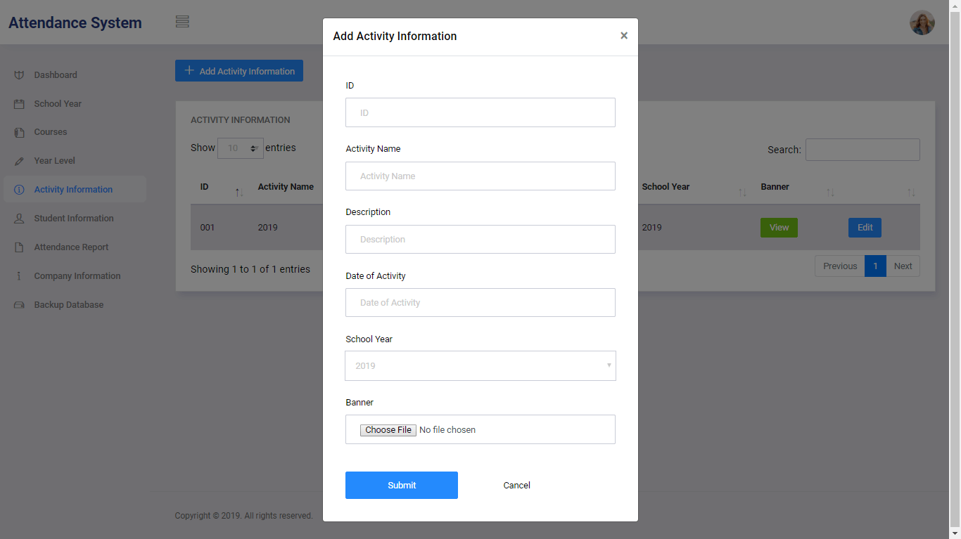 Attendance System Activity Information Module