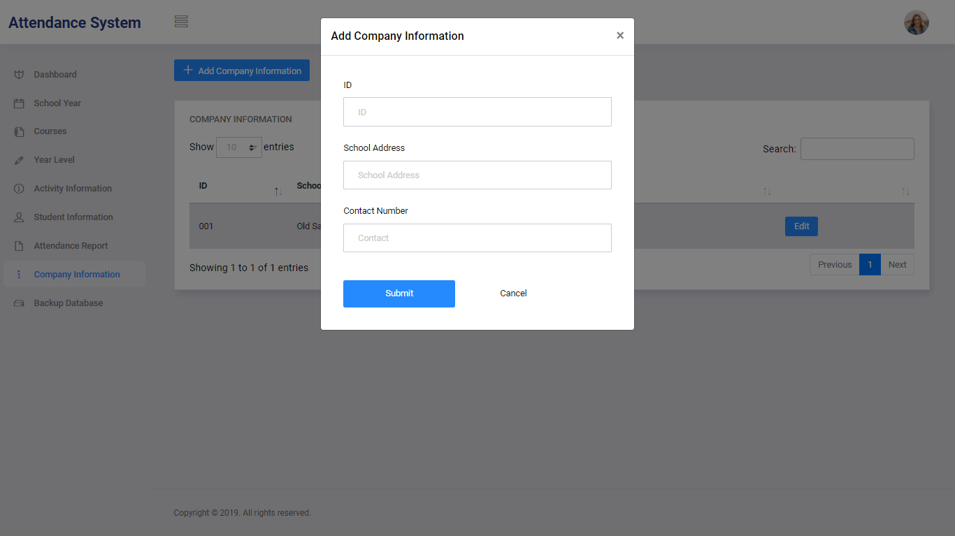 Attendance System Company Information Module