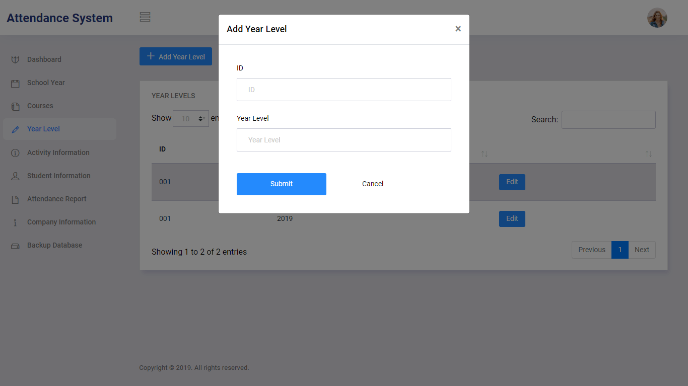 Attendance System Year-level Module