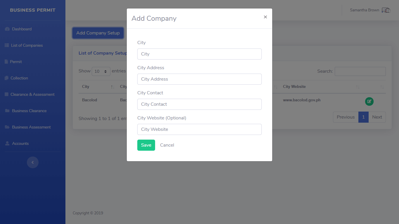 Business Permit Application and Monitoring System List of Companies Module