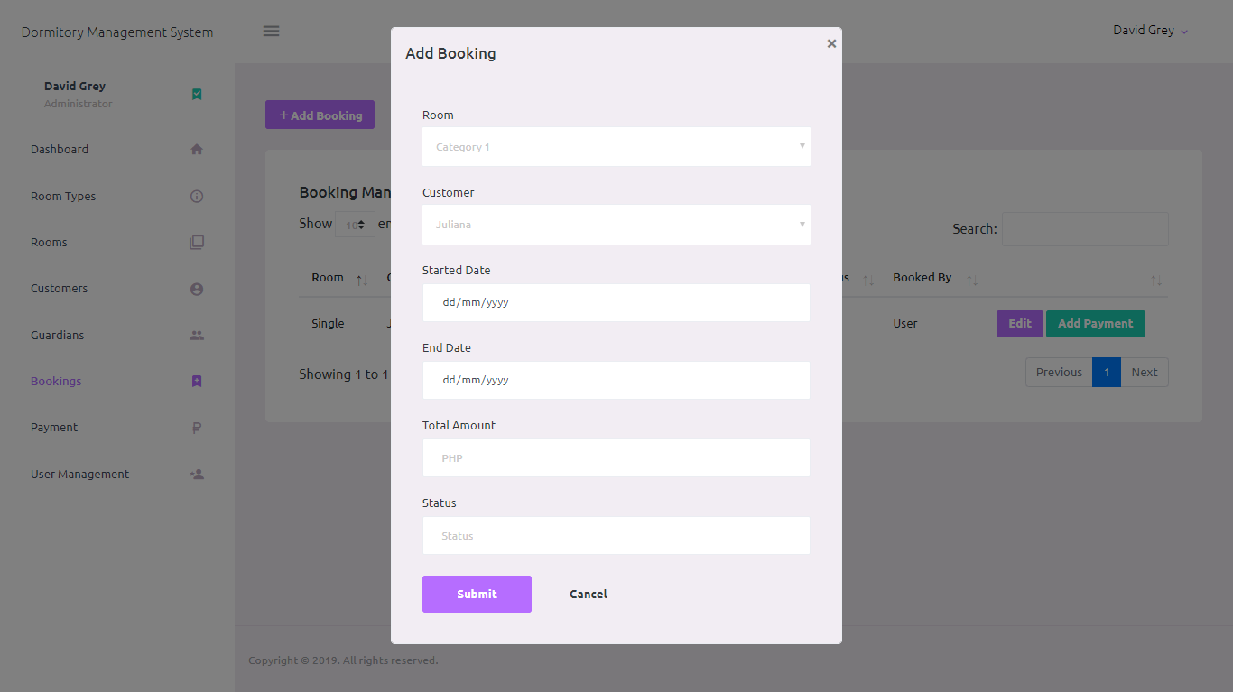 Dormitory Management System Booking Management Module