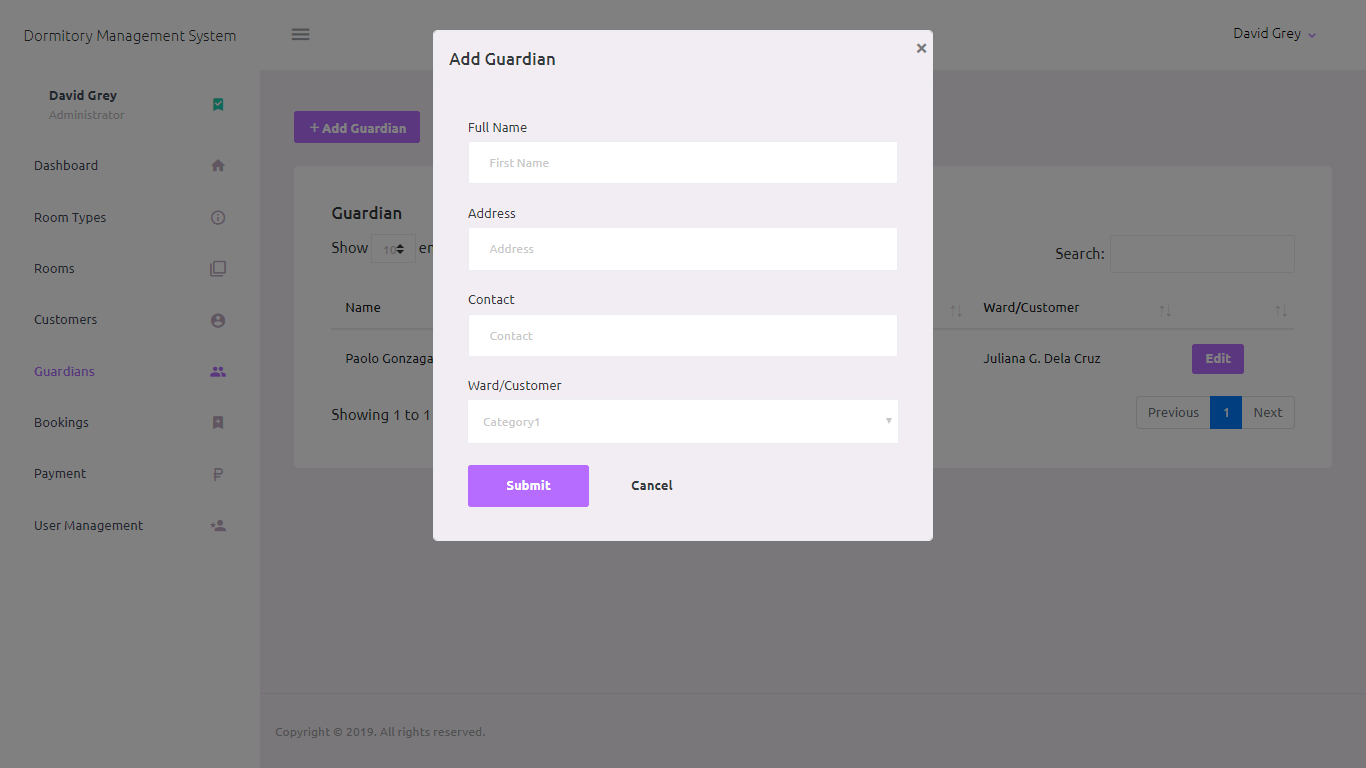 Dormitory Management System Guardian Management Module