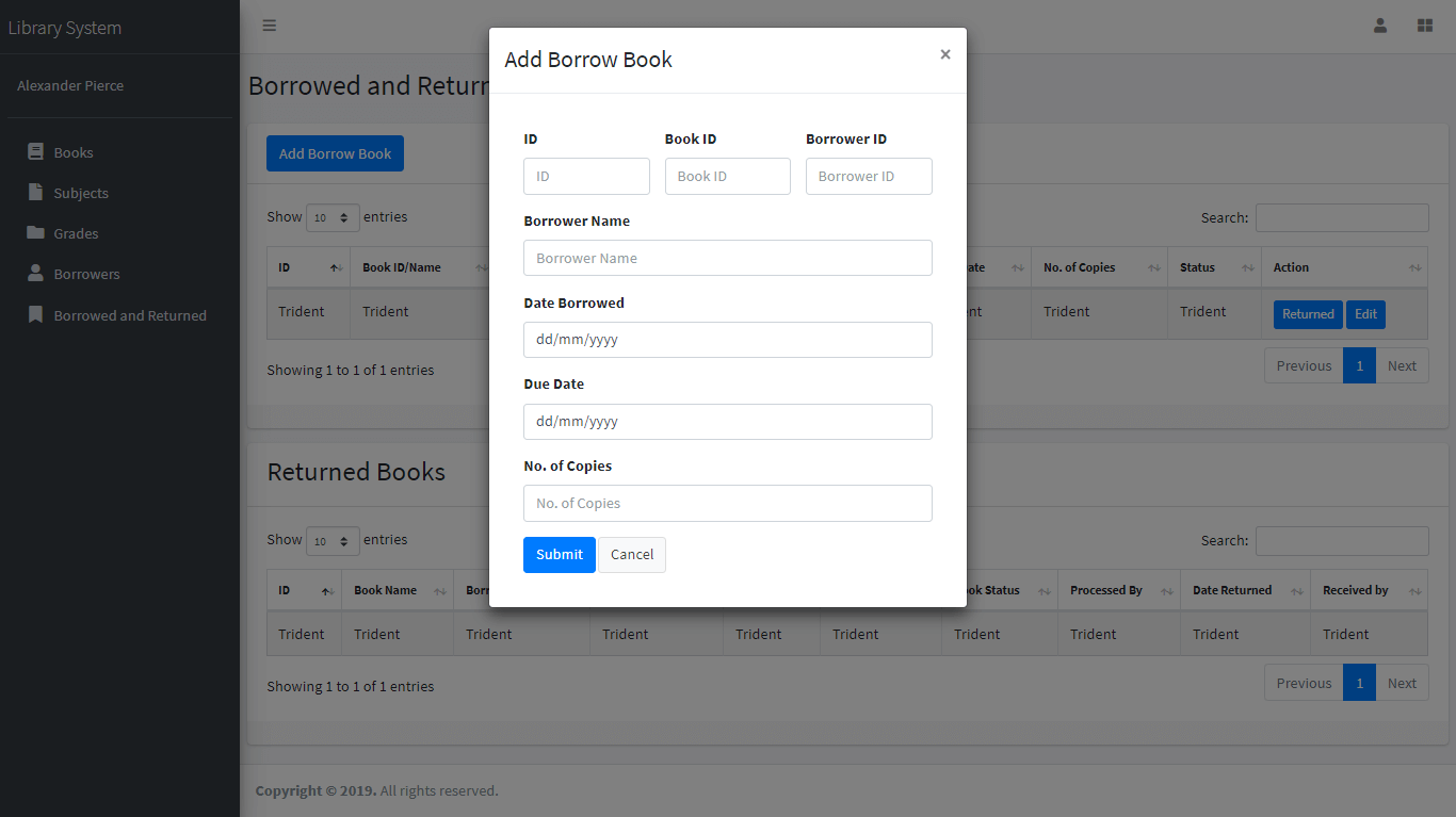 Library System Borrowing of Books Management Module