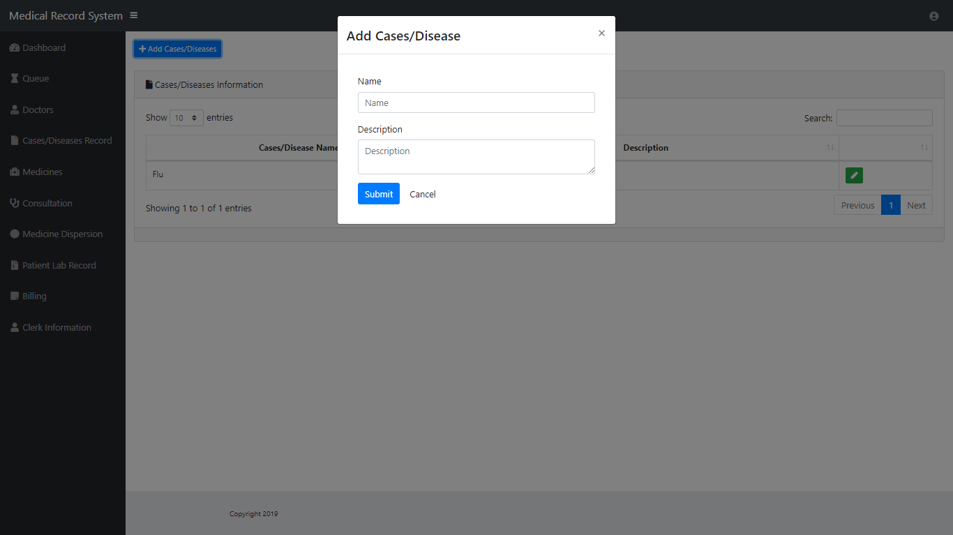 Medical Record System Cases and Diseases Information Module