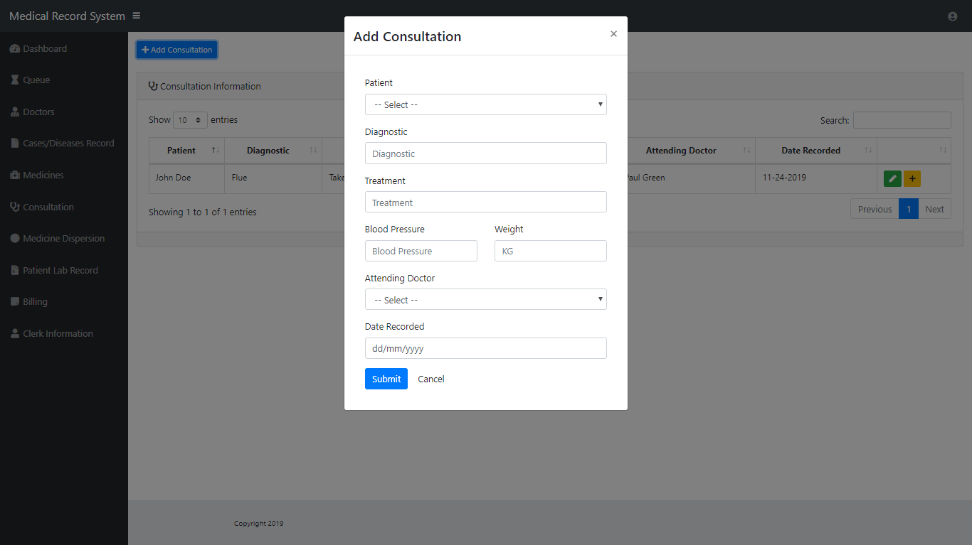 Medical Record System Consultation Module