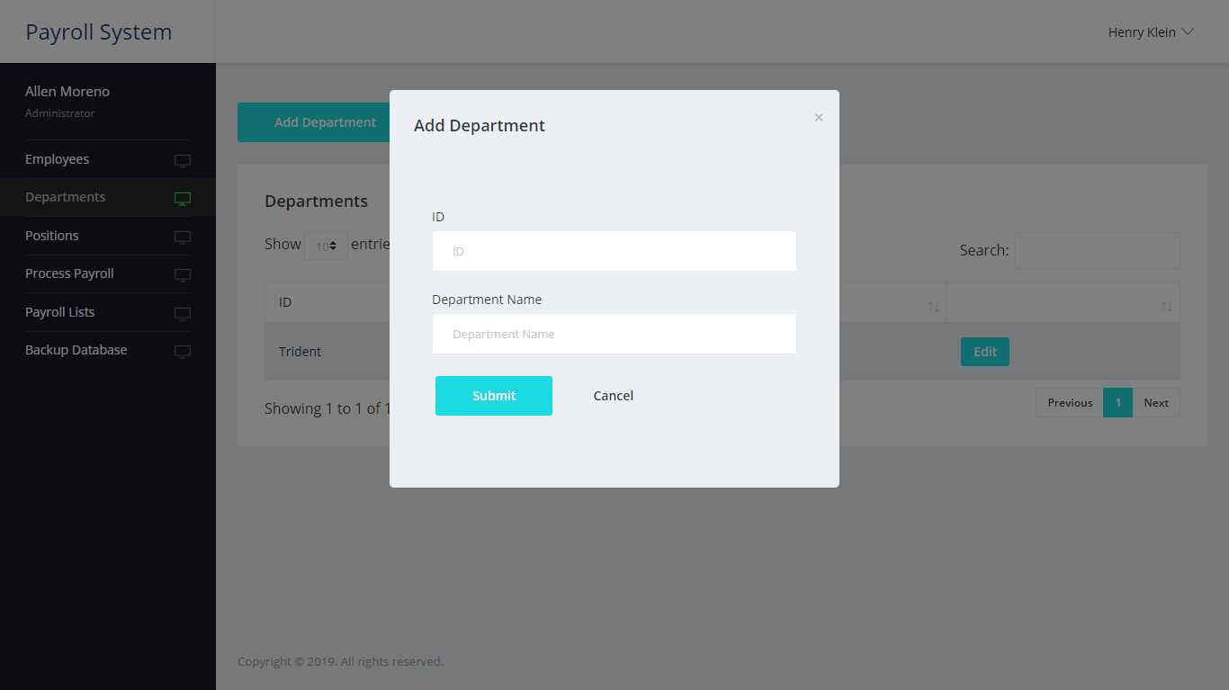 Payroll System Department Encoding Module