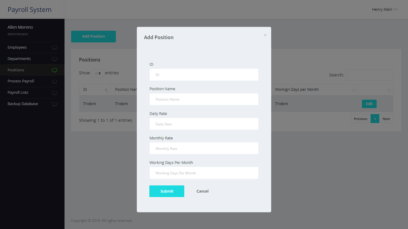 Payroll System Employee Position Encoding Module