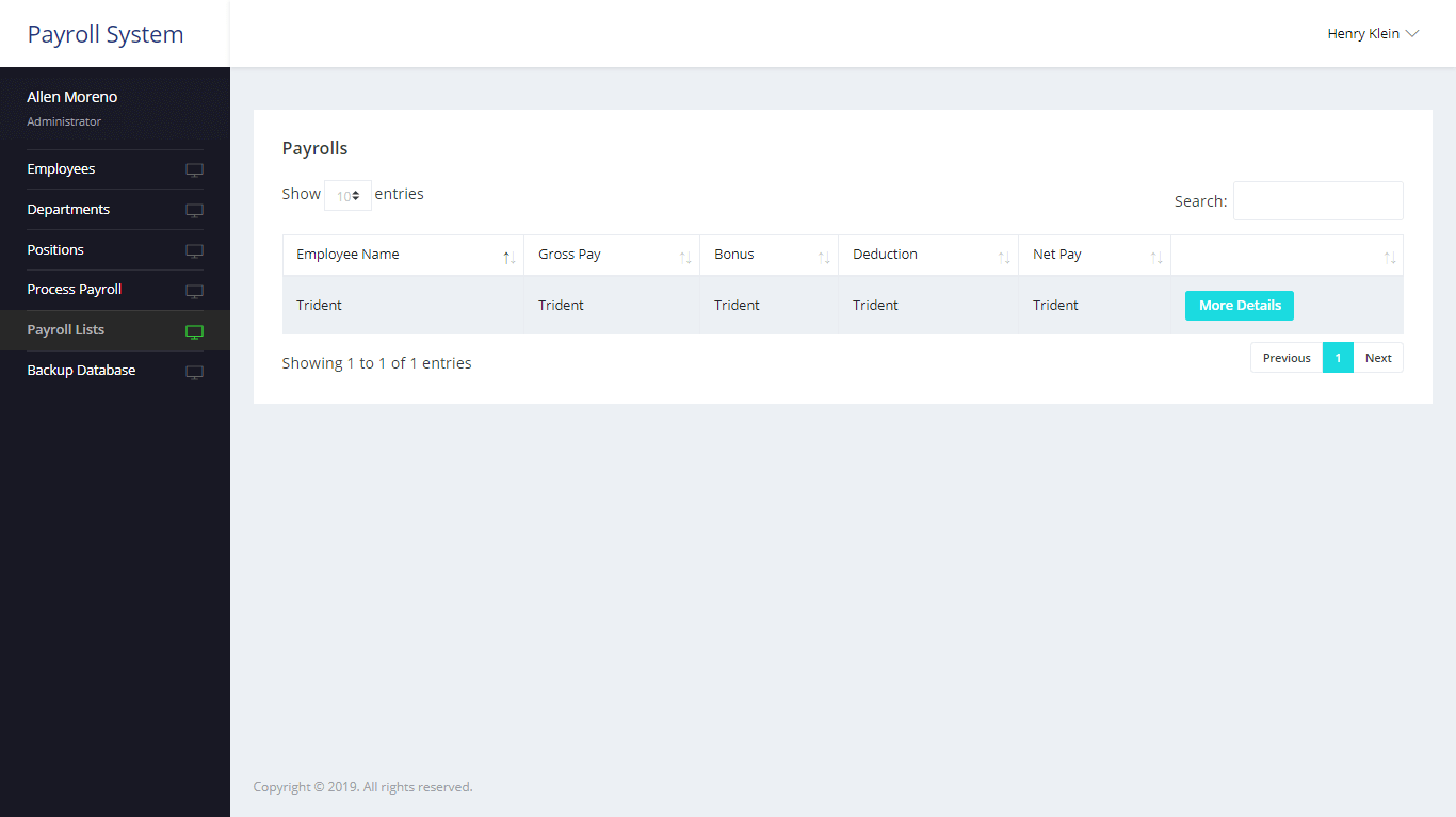 Payroll System Payroll List Module