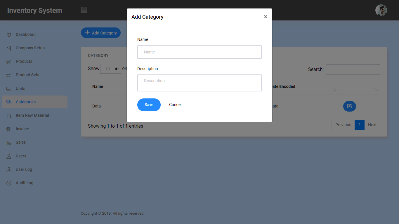 Inventory System Categories Module