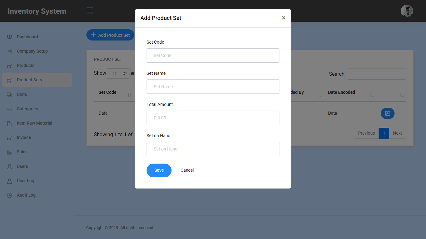 Inventory System Product set Module