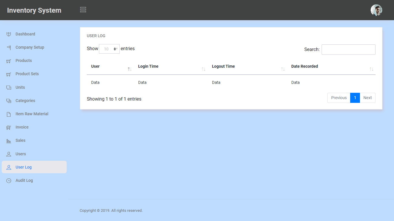 Inventory System User Log Module