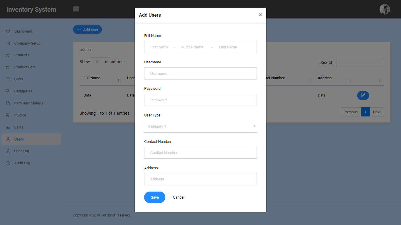 Inventory System Users Module