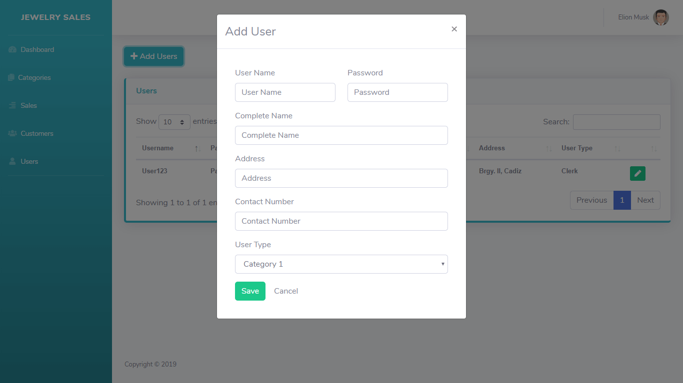 Jewelry Sales Accounting and Appraisal System User Module