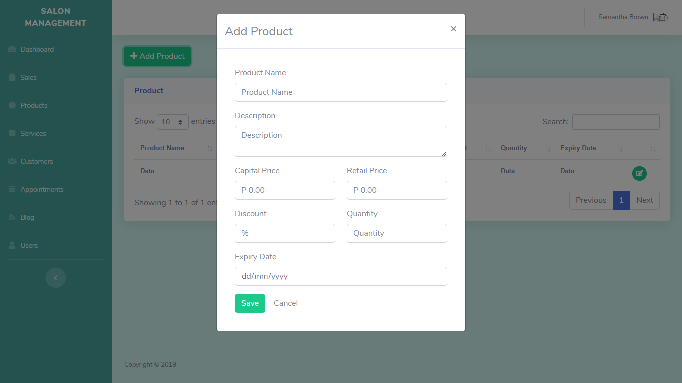 Salon Management System Products Module