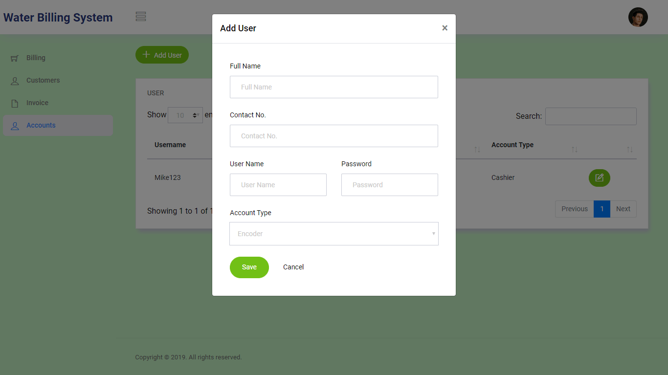 Water Billing System Users Module