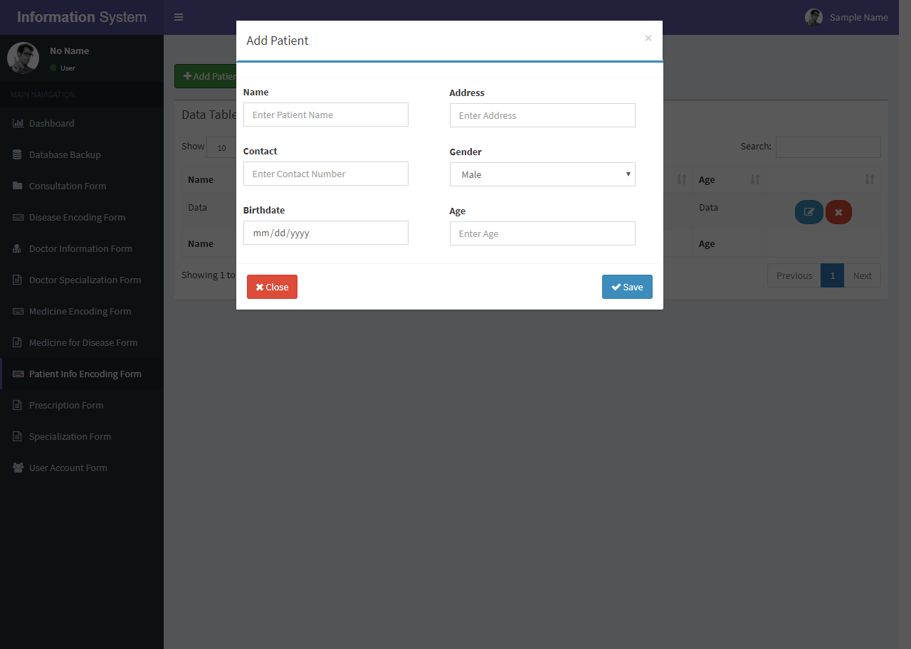 Patient Information Encoding Form