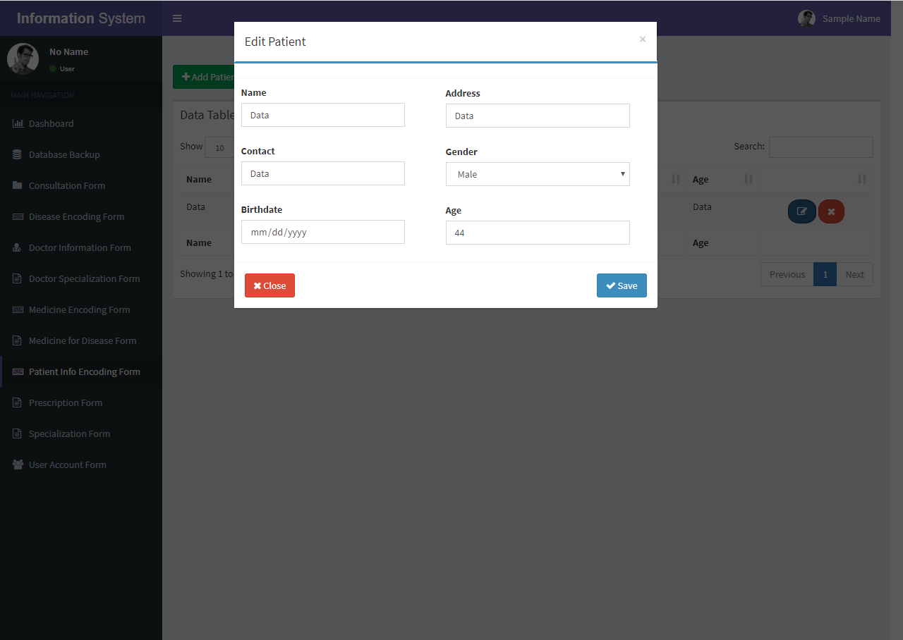 Patient Information Encoding Updating Form