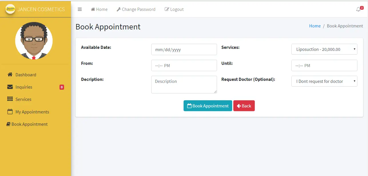 Appointment System Booking of Appointment Form