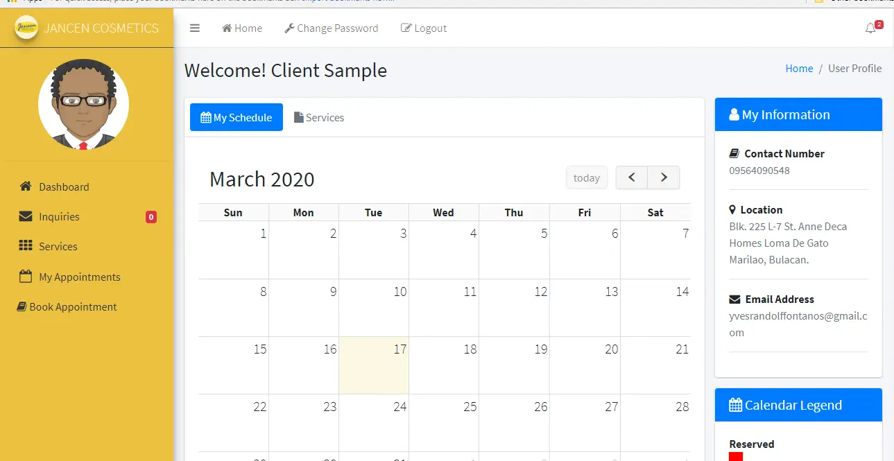 Appointment System Client Schedule Information Form