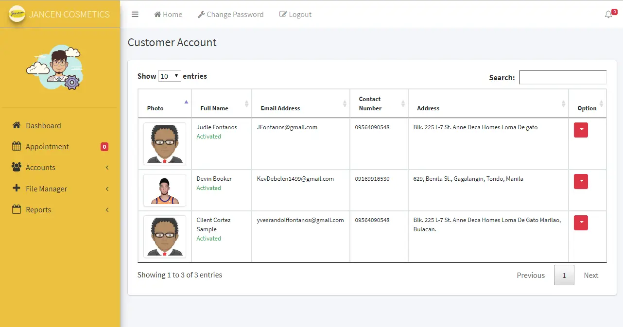 Appointment System Customer Information Form