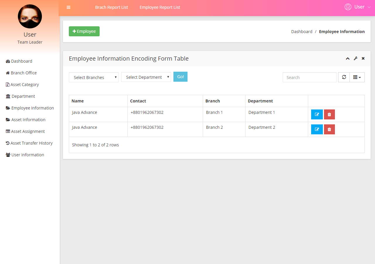 Asset Management System List of Employee Information