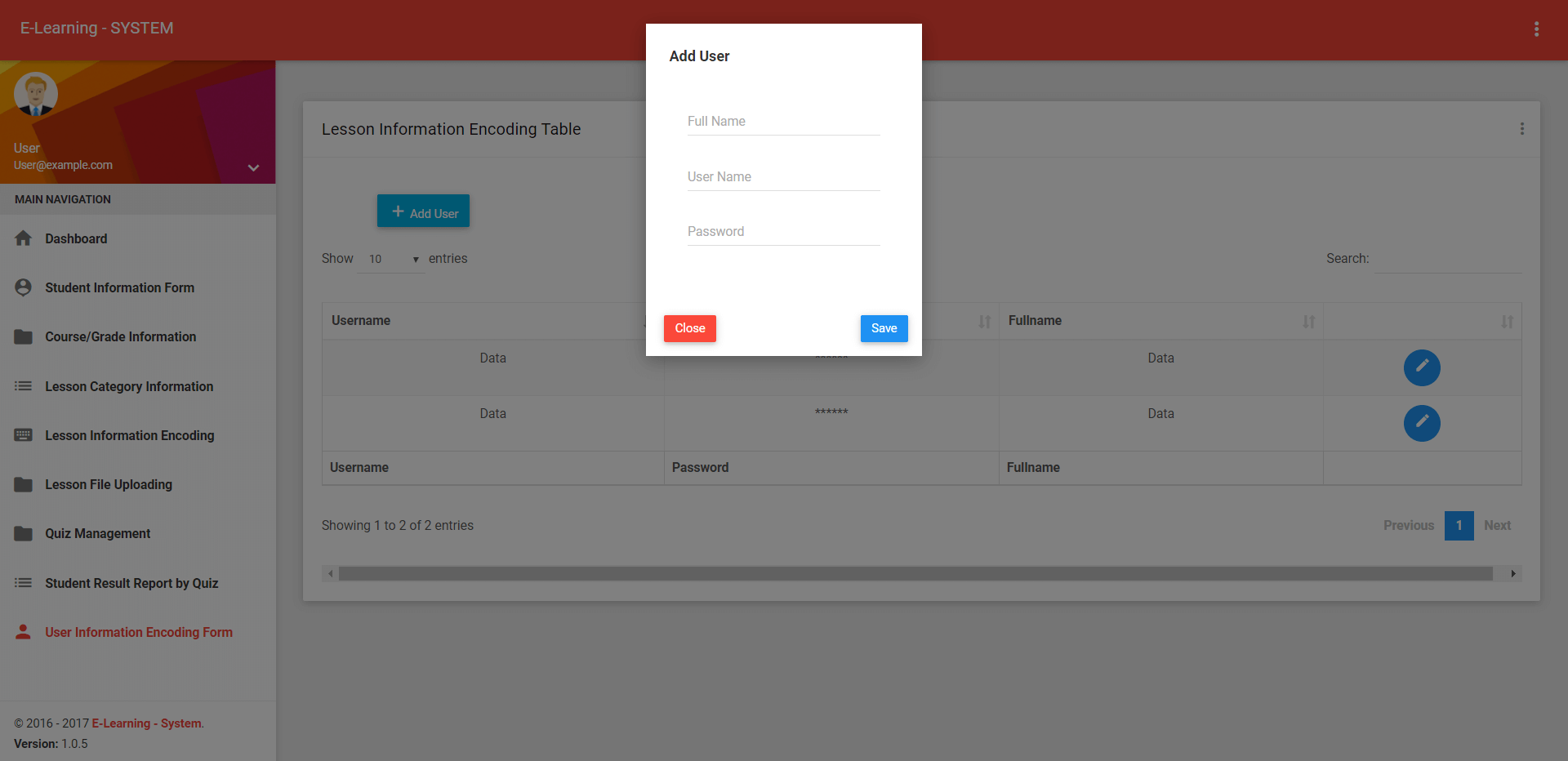 Elearning System User Information Encoding Form