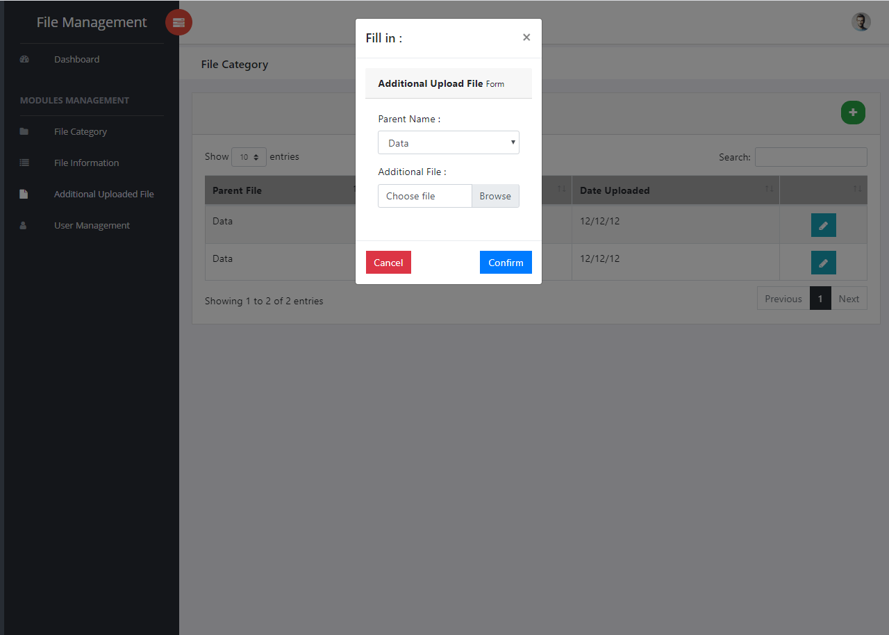 File Management System Additional Uploaded Files Module