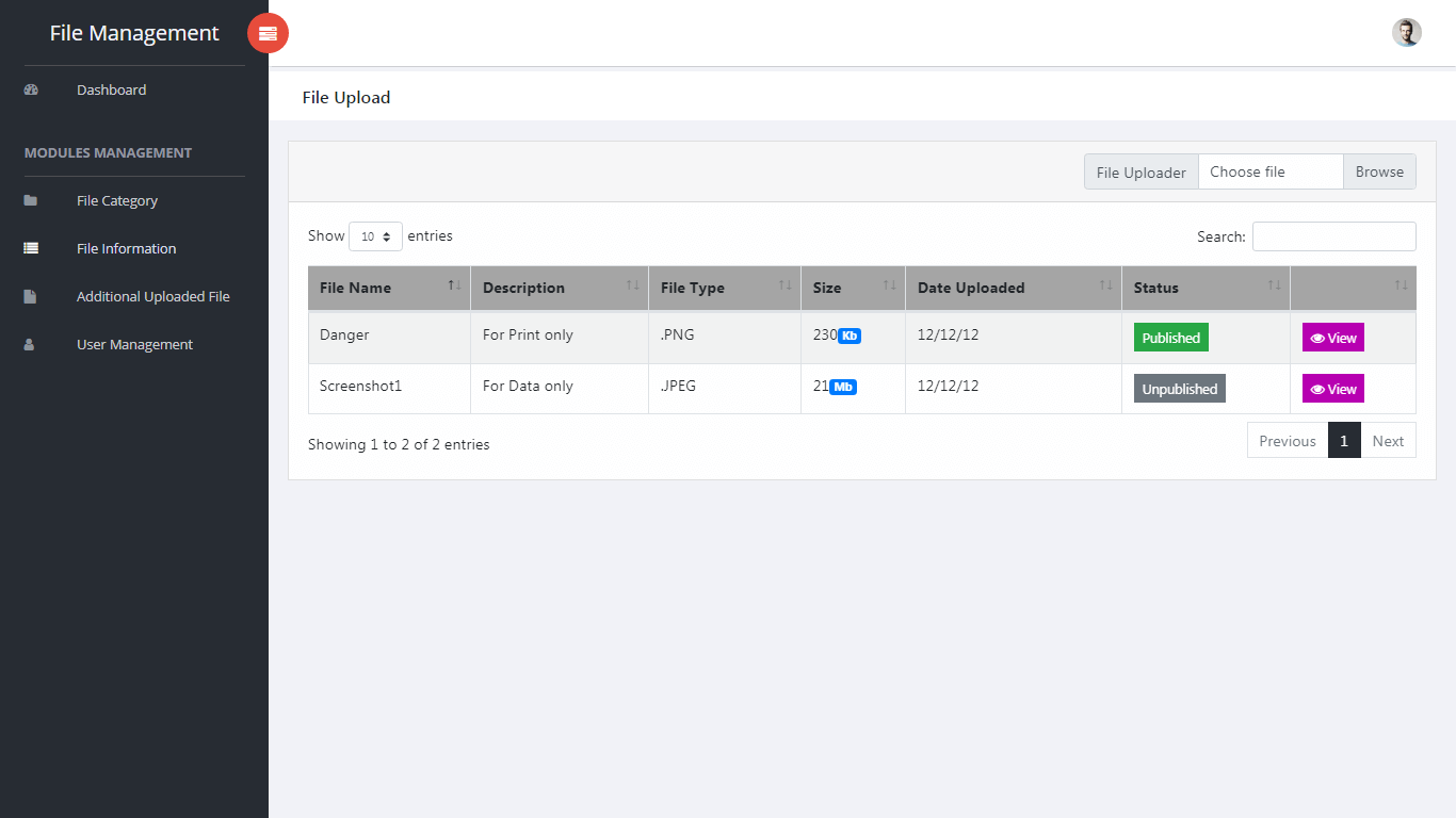 File Management System File Information Management Module