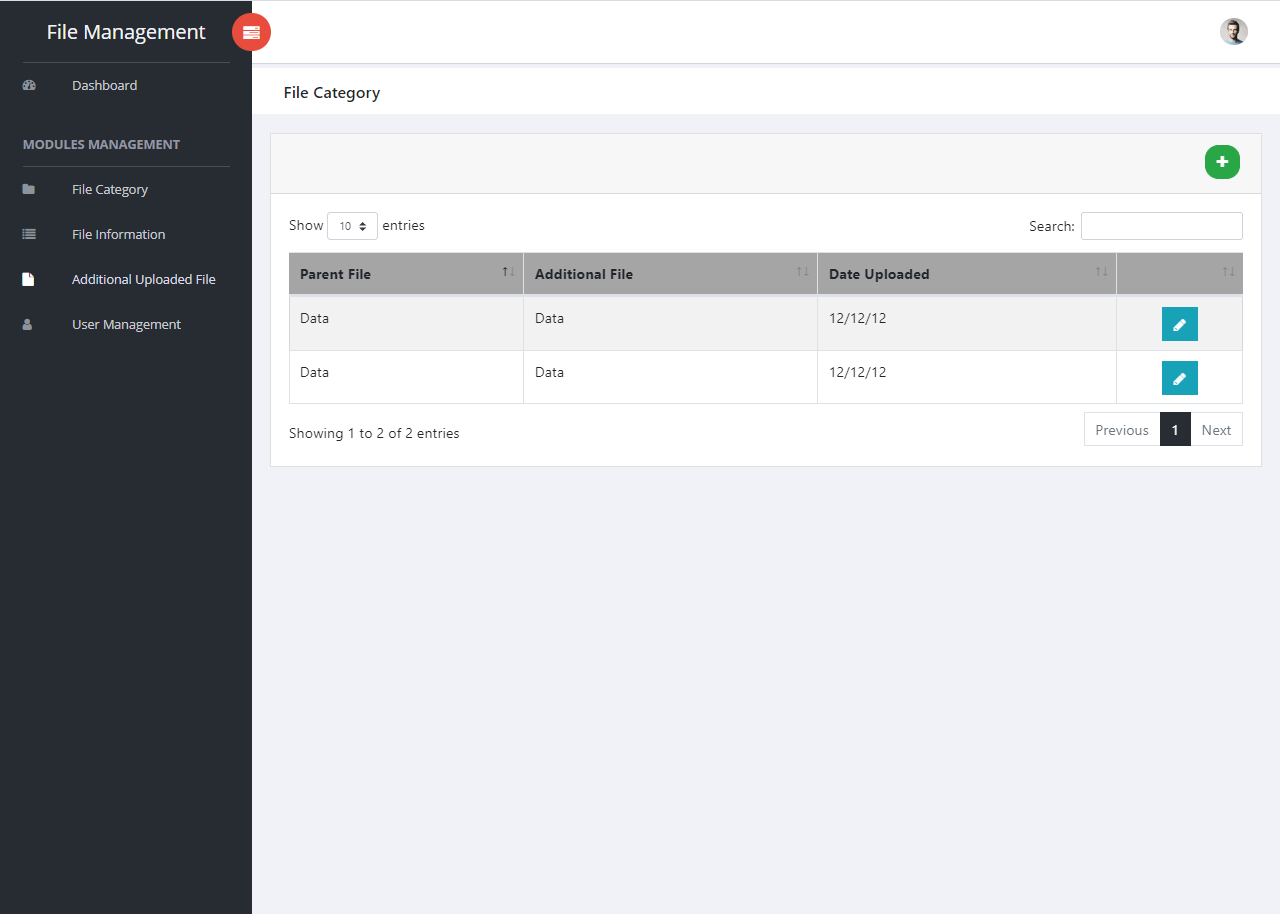 File Management System List of Additional Uploaded Files