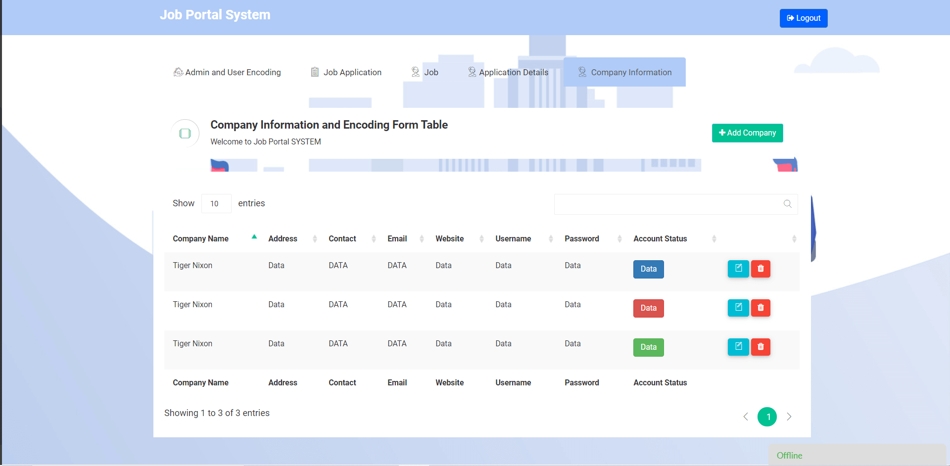 Job Portal System Company Information Module