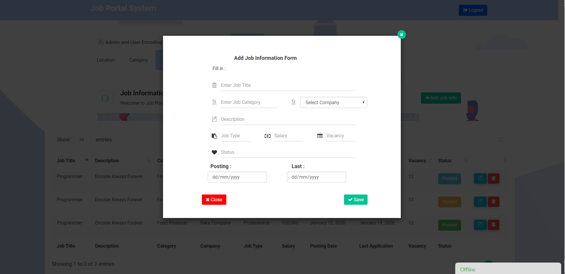 Job Portal System Job Information Encoding Module