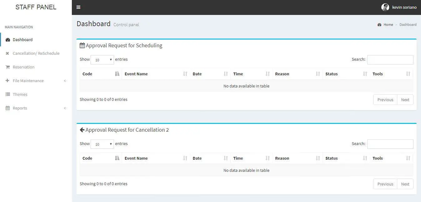 Online Catering System Cancellation and Approval of Request