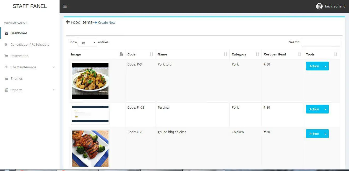 Online Catering System Food Items Information