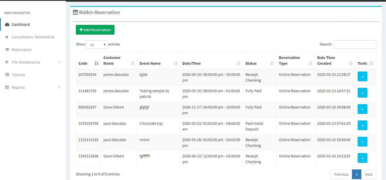 Online Catering System Walk-in Reservation