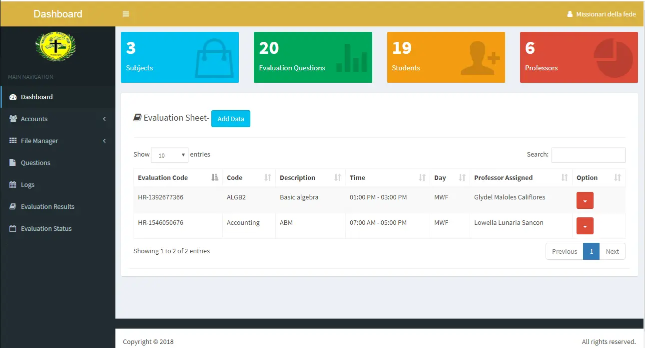 Online Teacher Evaluation System Dashboard