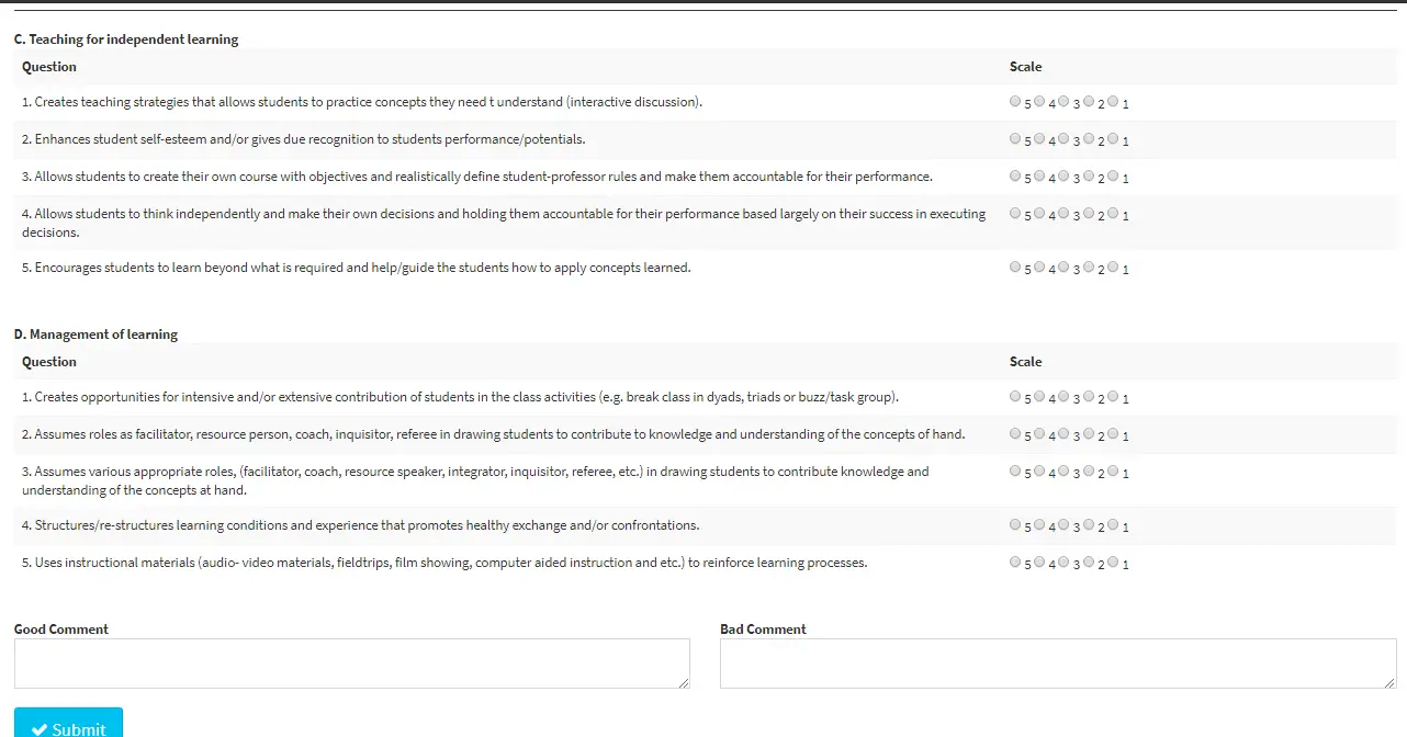 Online Teacher Evaluation System Evaluation Form Part 2