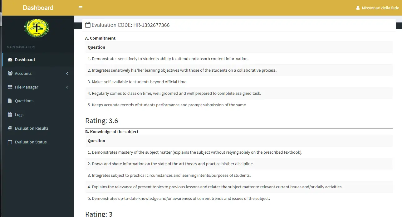 Online Teacher Evaluation System Question Manager