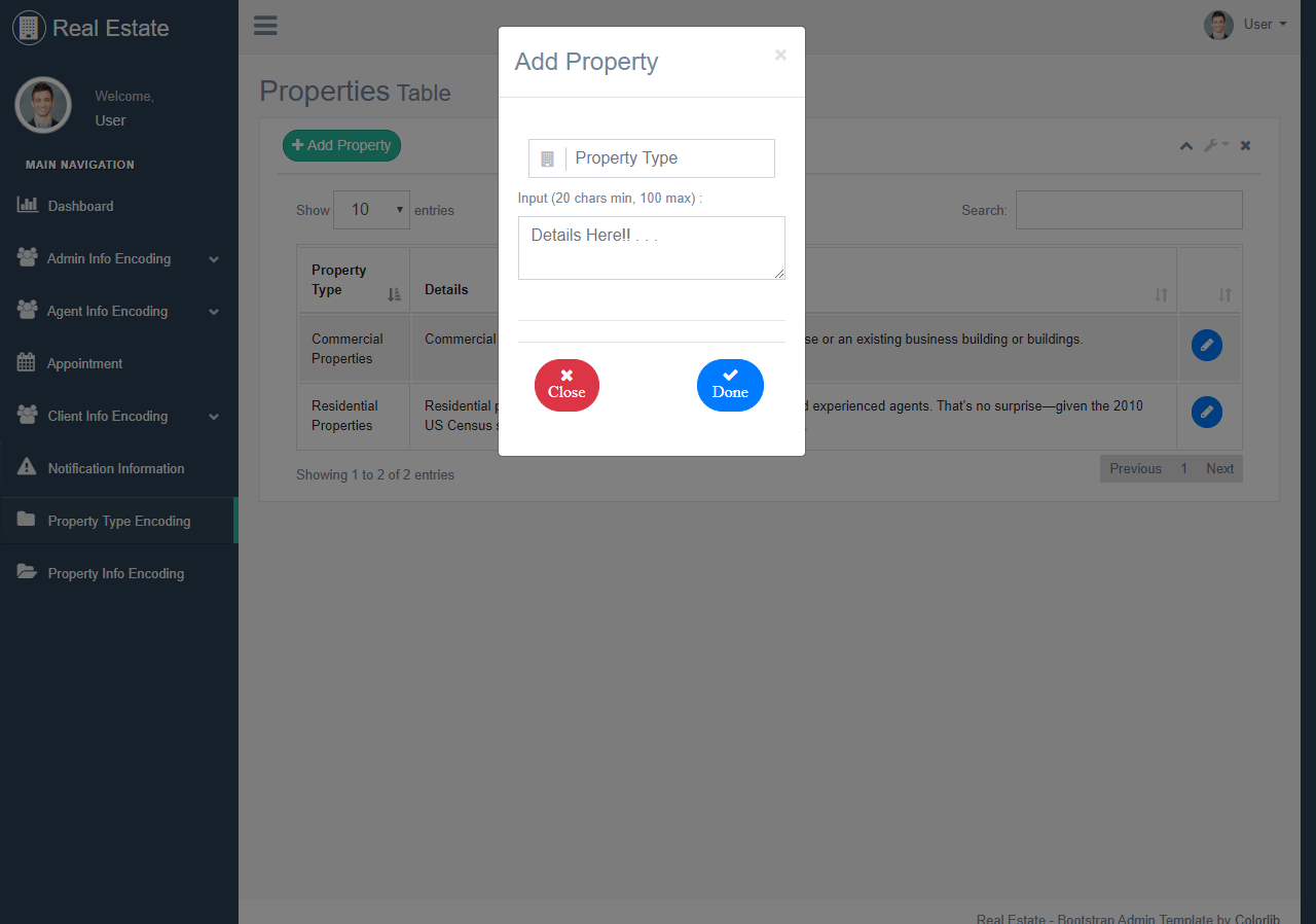 Real Estate System Property Type Encoding Form