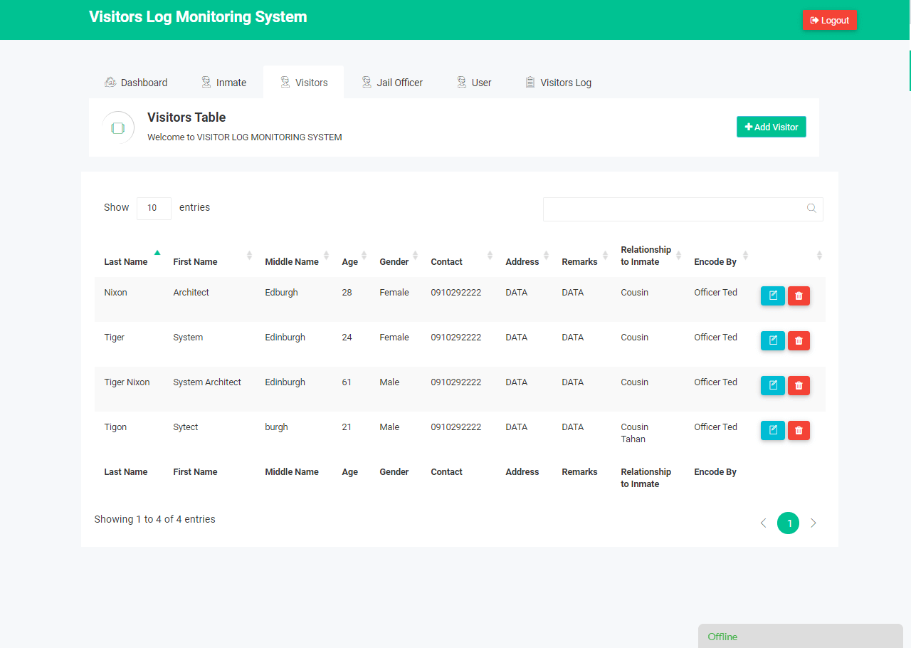 Visitor Log Monitoring System List of Visitors Form