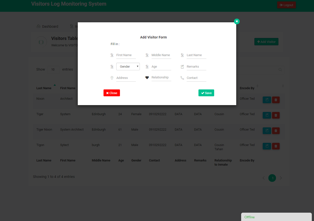 Visitor Log Monitoring System Visitors Encoding Form