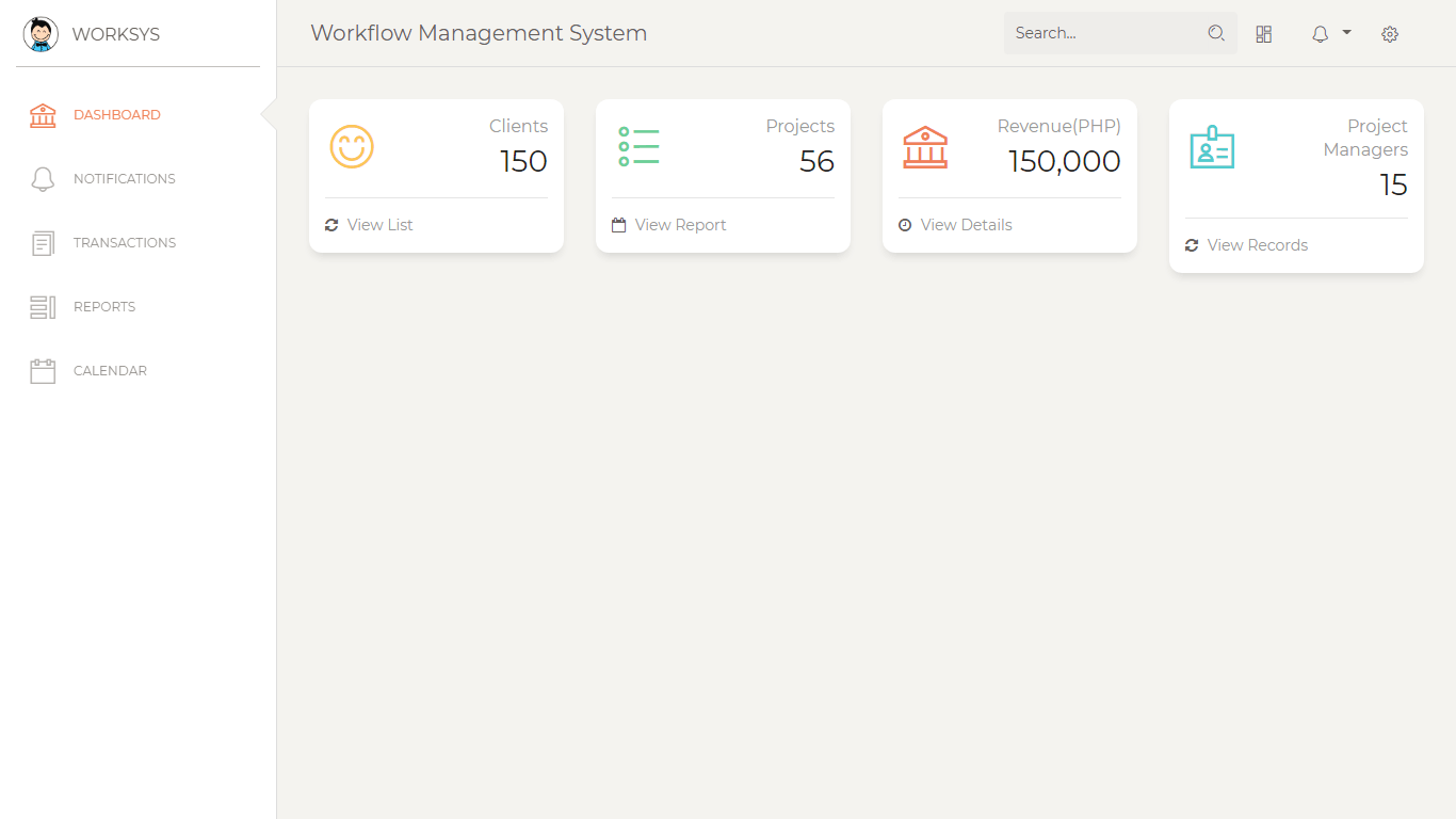 Workflow Management System Dashboard Interface