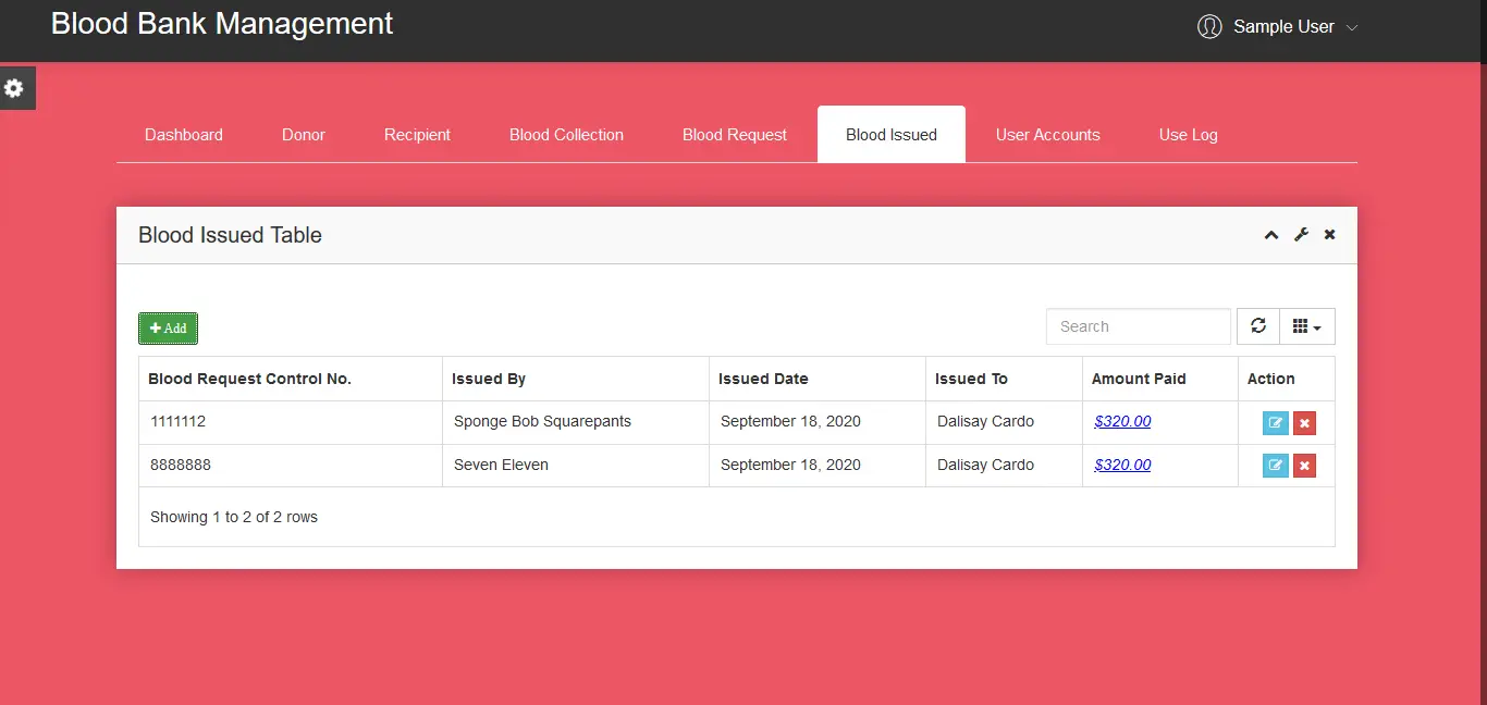 Blood Bank Management System Blood Issued Information