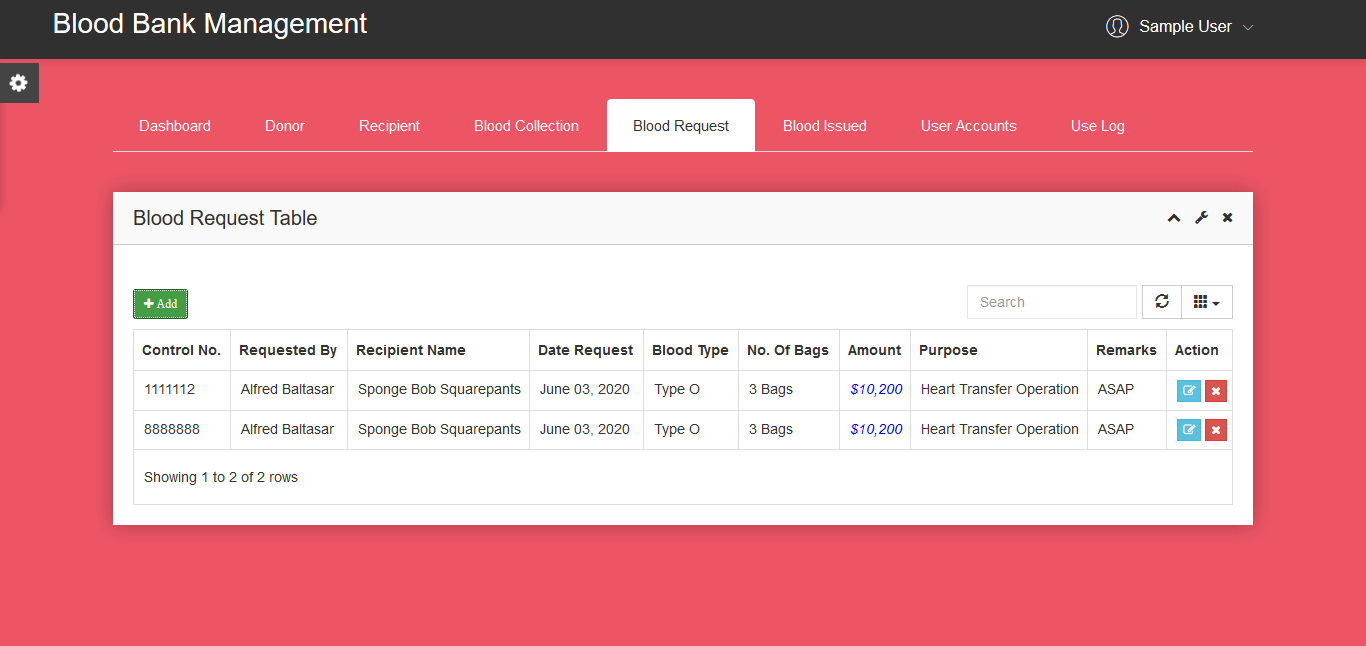 Blood Bank Management System Blood Request Information