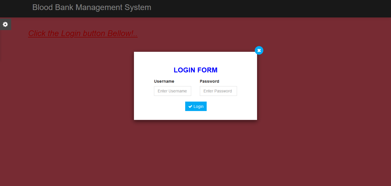 Blood Bank Management System Login Form