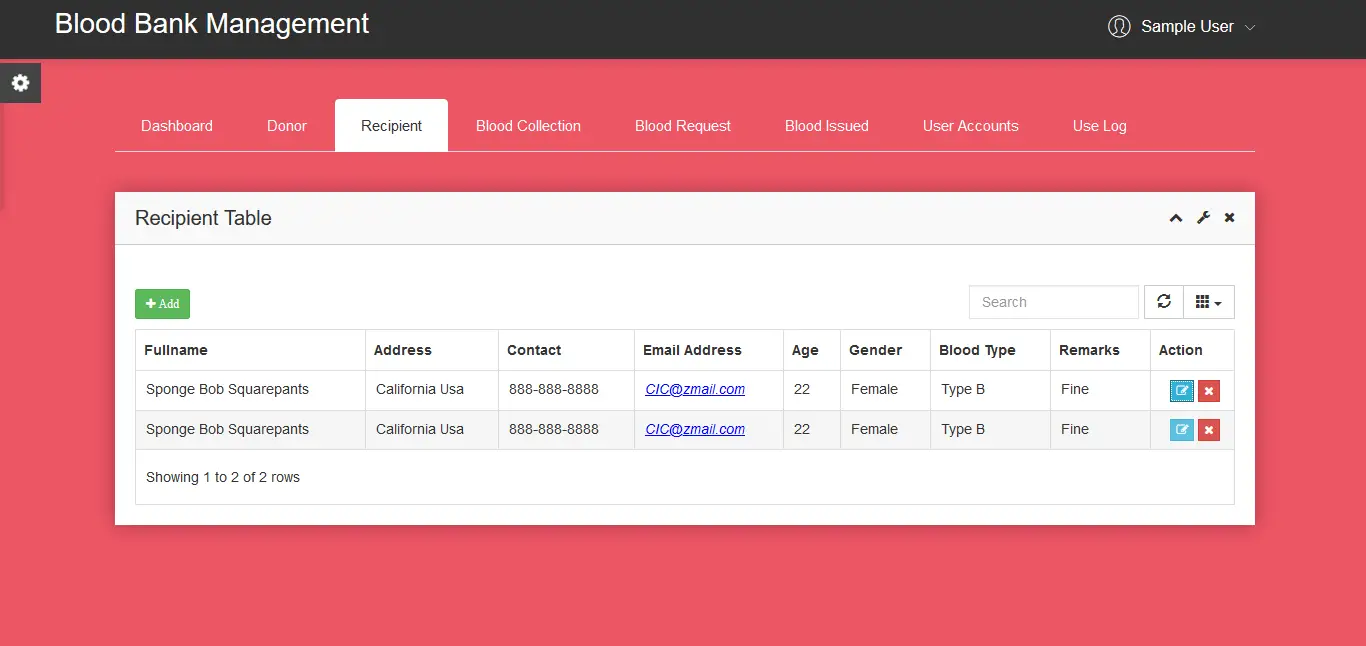 Blood Bank Management System Recipient Encoding