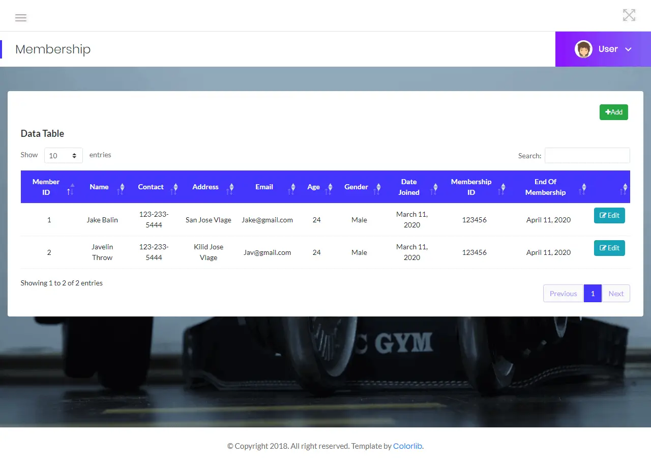 Gym Management List of Members Information
